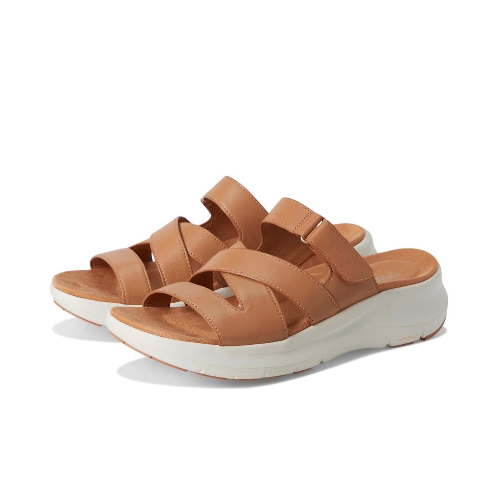 Rockport Qwyn Leather Platform Slide Sandals Womens 8.5 M Natural wedge